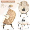 2 Pieces Egg Chair Wicker Patio Egg Chair with Ottoman Rattan Teardrop Cuddle Cocoon Chair for Indoor Outdoor Bedroom Porch Back 2