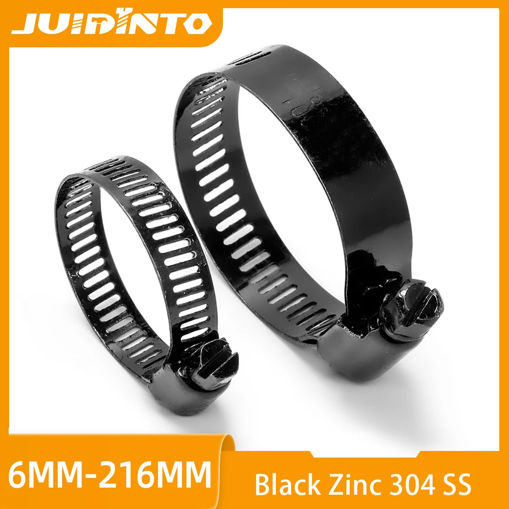 Adjustable Hose Clips JUIDINTO 1~5pcs Adjustable Hose Clips Pipe Clamp Black Stainless Steel 6~216mm Worm Gear Hose Clamps for Water Gas Pipes