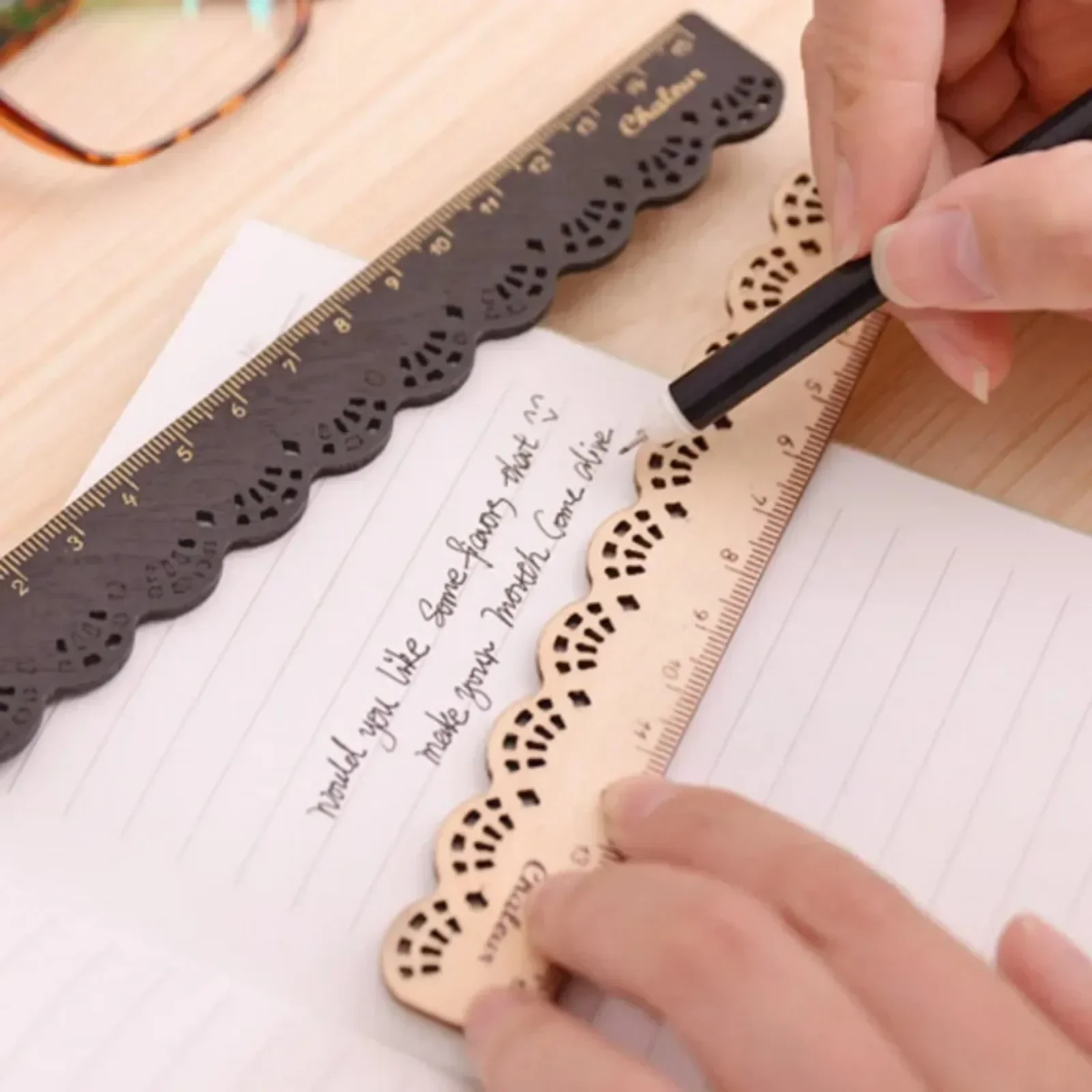 Korea Kawaii Cute Stationery Lace Brown Wood Ruler Sewing Ruler 1 Pcs Office School Accessories