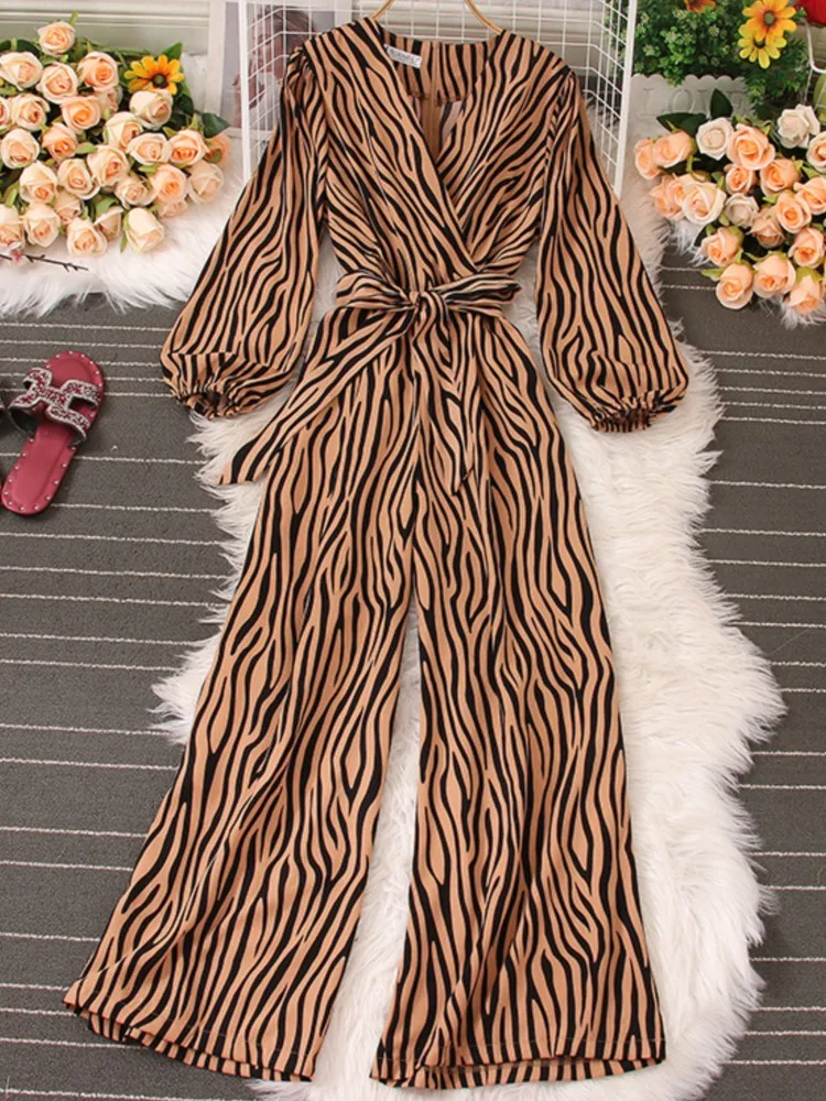 

Floral Print Elegant Casual Women Jumpsuit Autumn Long Sleeve V Neck Beach Boho Vintage Romper Femme Fashion Overalls Clothings