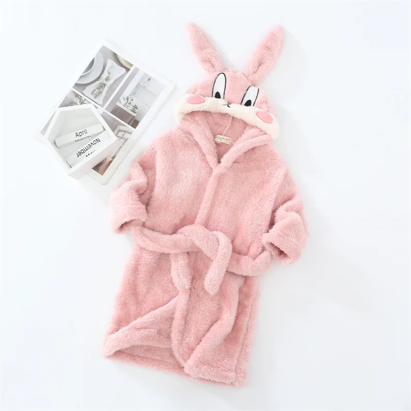 Animal Cartoon Sleepwear Kids Flannel Robes Girls Boys Bathrobe Autumn Winter Pajamas Soft Comfortable Homewear Clothing