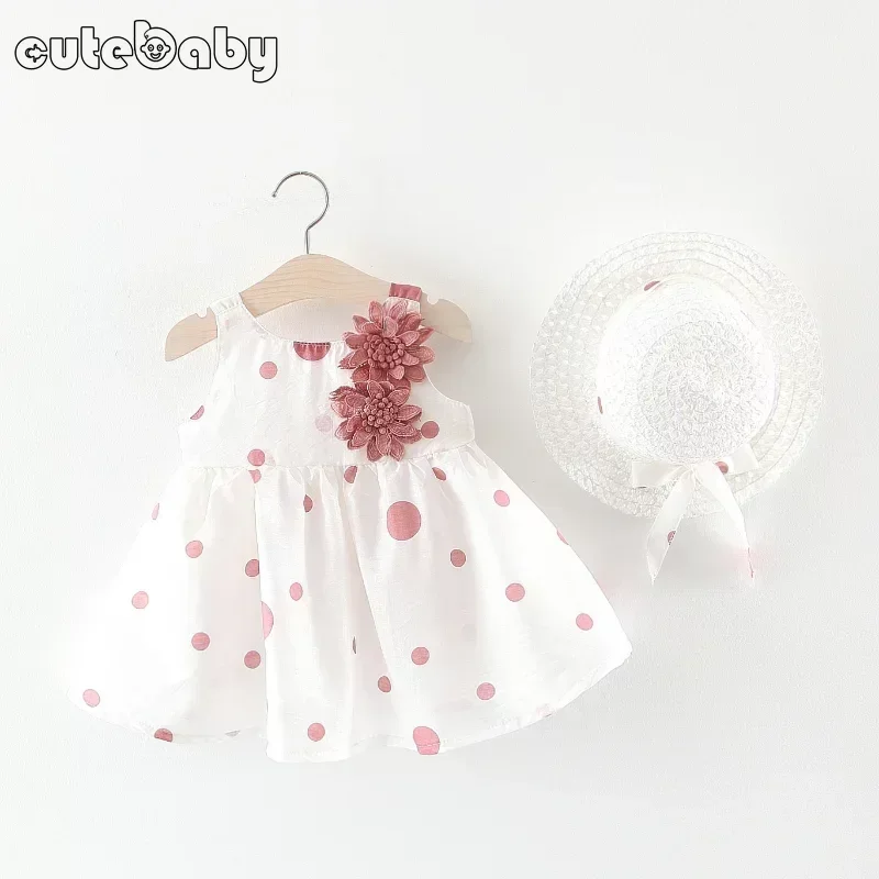Baby Girl Dress Summer Infant Cotton Toddler Dresses + Sunhat Newborn Clothing Set