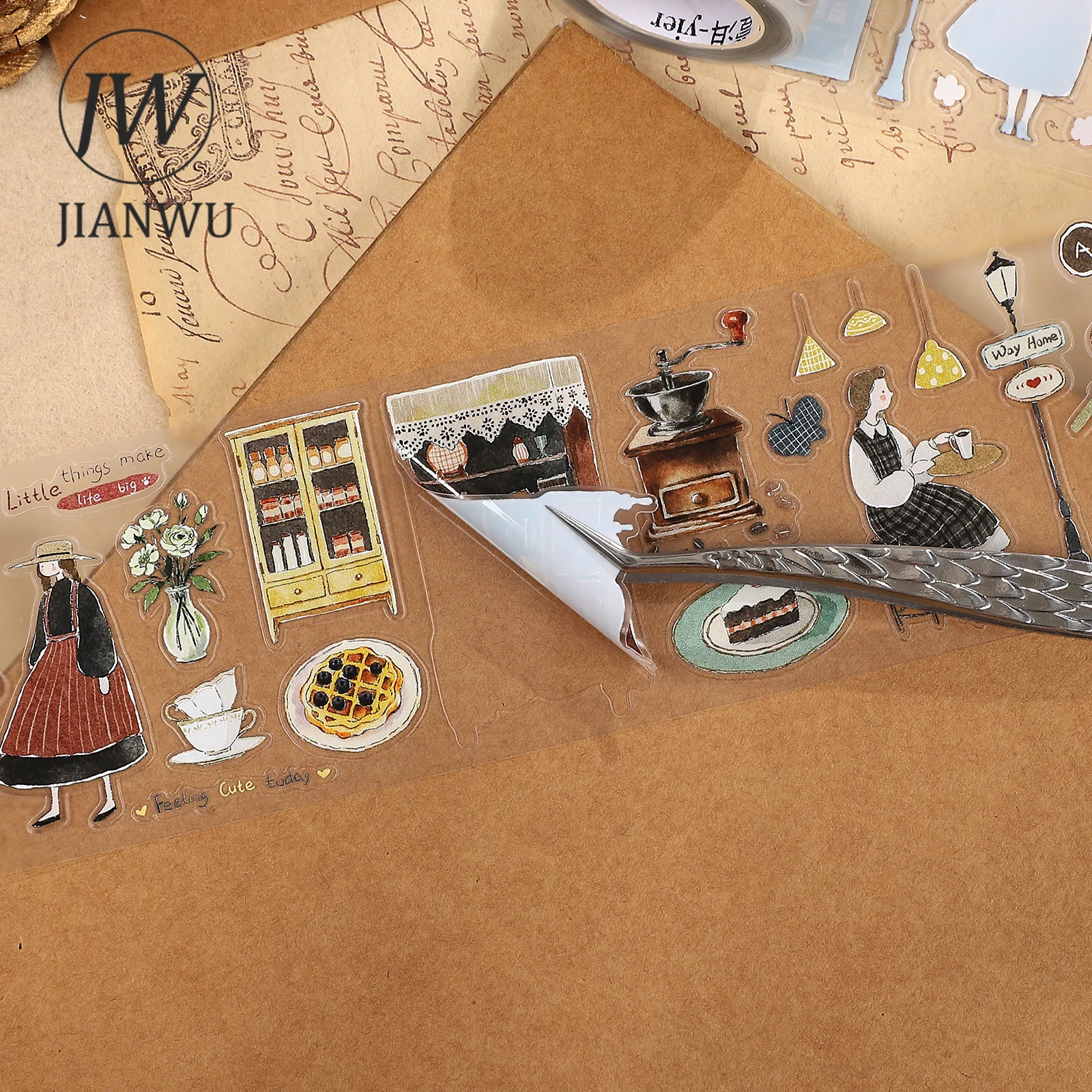 JIANWU 60mm * 5m 빈티지 캐릭터 퍼프 티 파티 풍경 소재 콜라주 스크랩북 PET 테이프 크리 에이 티브 DIY 저널 문구