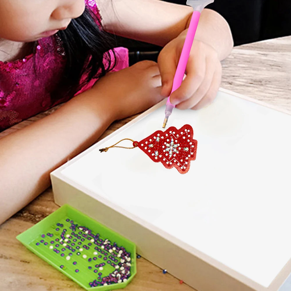 5/8/10PCS Christmas Tree Pendant Diamond Painting Pendant Xmas Tree Decoration Hanging Ornament Keychain Pendants DIY Xmas Gifts