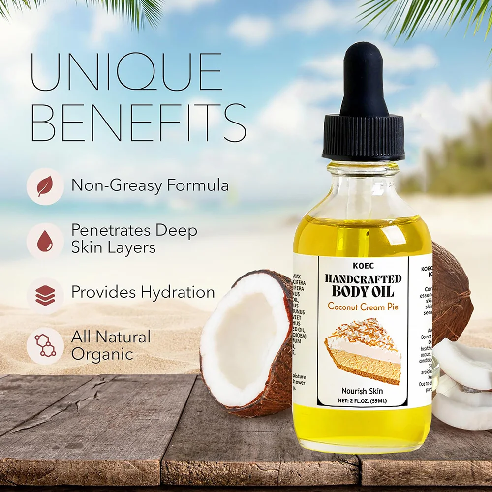 Coconut Cream Pie Body Oil Sooth Dry Skin Lighten Fine Lines Face Massage Oil Nourishe Hair Removes Frizz Hair Care Firming