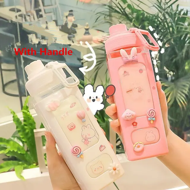 Kawaii Jumbo Pastel Water Bottle With Straw Handle Plastic Shaker Sport Gym  Fitness Flat Juice Portable Drink Bottle BPA Free - AliExpress