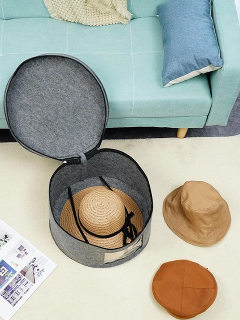 Large Hat Storage Box 19'' Hat Box for Large Hats, Hat Boxes for Women Storage Large Round Hat Boxes for Men Foldable Storage Box with Lid Felt