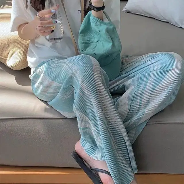 

Summer Women Pants LOOSE Full Length Straight Casual Chiffon Elastic Waist Girls Pants