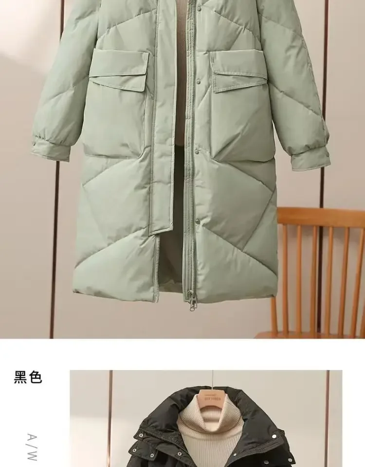 2025 New Women Long Down Cotton Jacket Korean Loose Cotton Coat Winter Thicken Warm Women Parkas Winter Outwear Hooded Coat