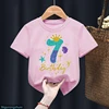 3th/4th/5th/6th Birthday Gift For Girls Tshirt Glitter Mermaid Princess Graphic Print T Shirt Kawaii Kids Clothes Summer Tops 3