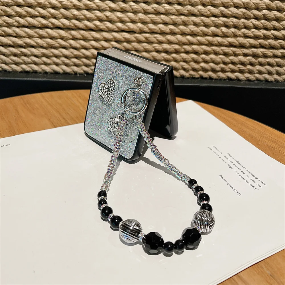 Shiny Colorful Phone Case For Samsung Galaxy Z Flip 3 4 5 5G Solid Color Love Bracelet Protective Cover Flip5 Flip4 Shell