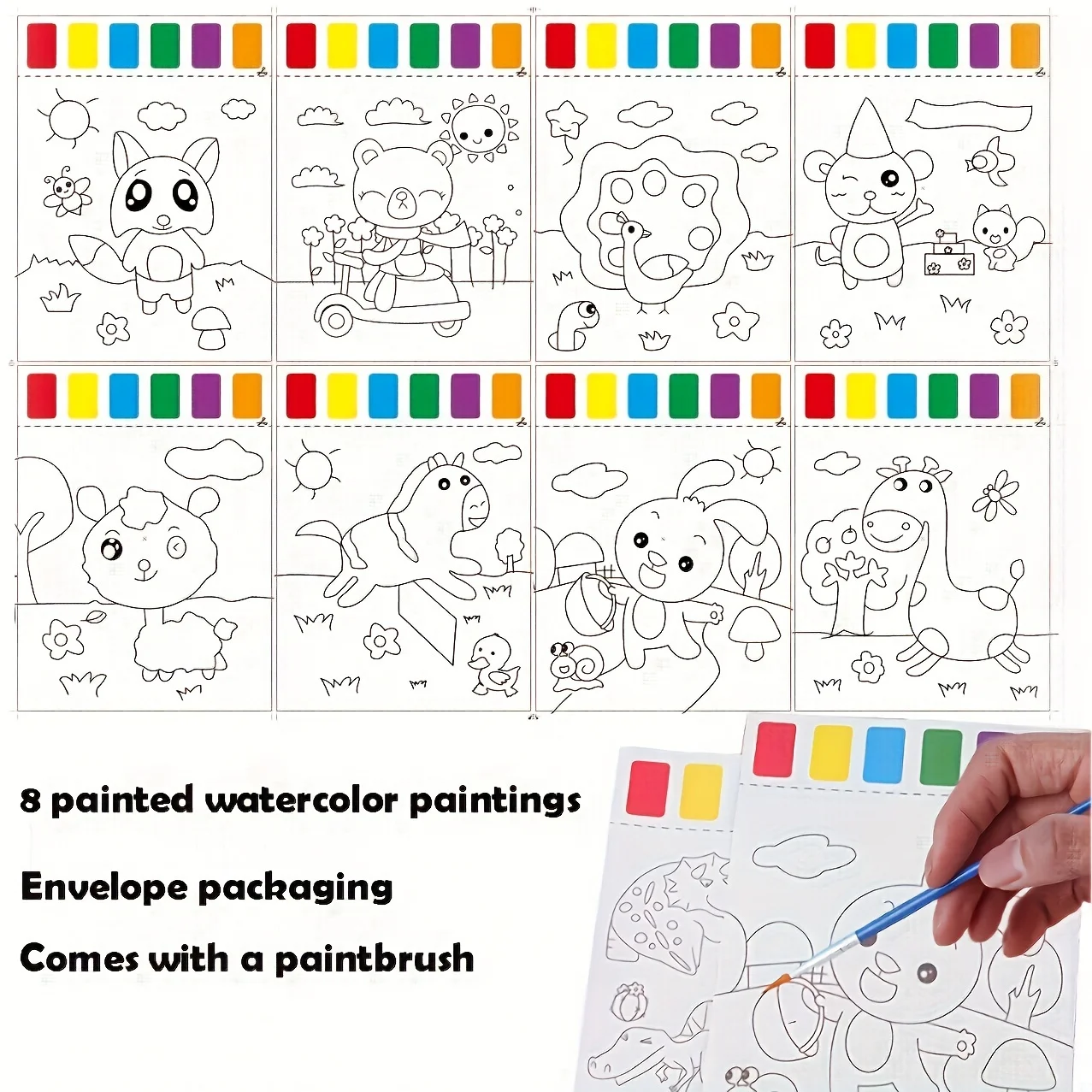 A Set of Art Tools, Including 8 Pieces of Art Paper, 8 Brushes,and 6 Colors of Paint,Suitable for Students and DIY Handmade Sets - 2