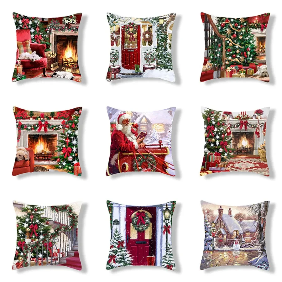 

Christmas Cushion Cover Home Decor Double sided pillowcase Winter Father Christmas Print Creative Party Gift Natal DF818