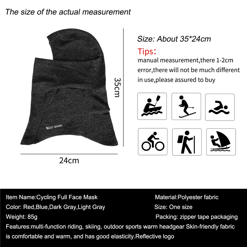 WEST BIKING Cycling Winter Windproof Full Face Cover Mask Scarf Black Outdoor Sport Comfortable Bicycle Hiking Hat Men Women