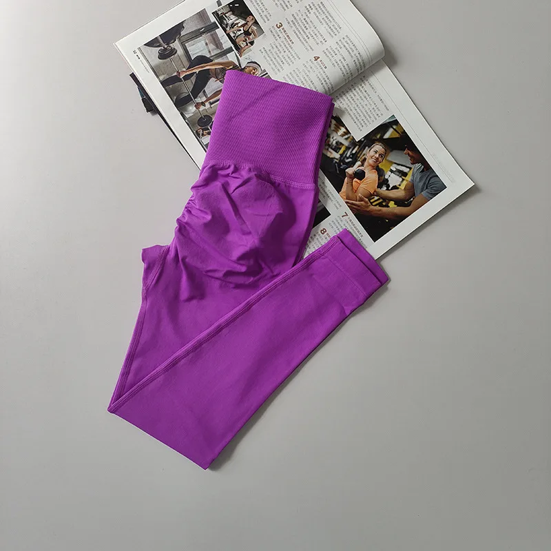 بنطلون رياضي نسائي بدون خياطة بخصر عالٍ ورفع للأرداف، بنطلون خوخي الشكل للجري والتمارين واليوغا، ليجنز ضيق للنساء