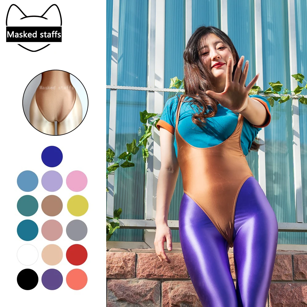 

Masked staffs One piece swimsuit sexy tight oily glossy swimsuit high elastic solid color swimsuit high fork silk smooth bikini