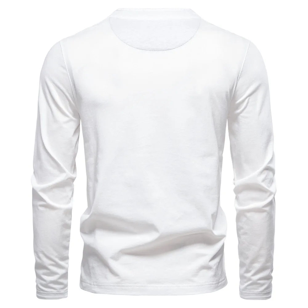 Herbst Neue Henry Neck Kontrast männer Lange-ärmeln T-shirt Business Casual Bodenbildung Shirt männer T-shirt – Detail 7