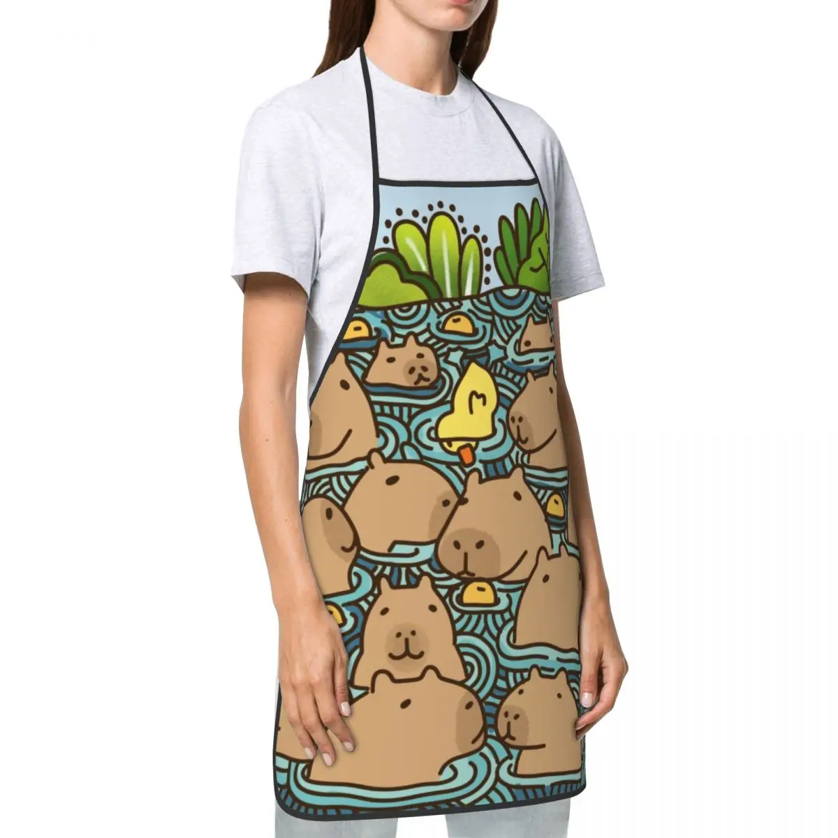 Funny A Pond Full Of Capybara Bib Apron Women Men Unisex Kitchen Chef Tablier Cuisine for Cooking Baking Gardening 3