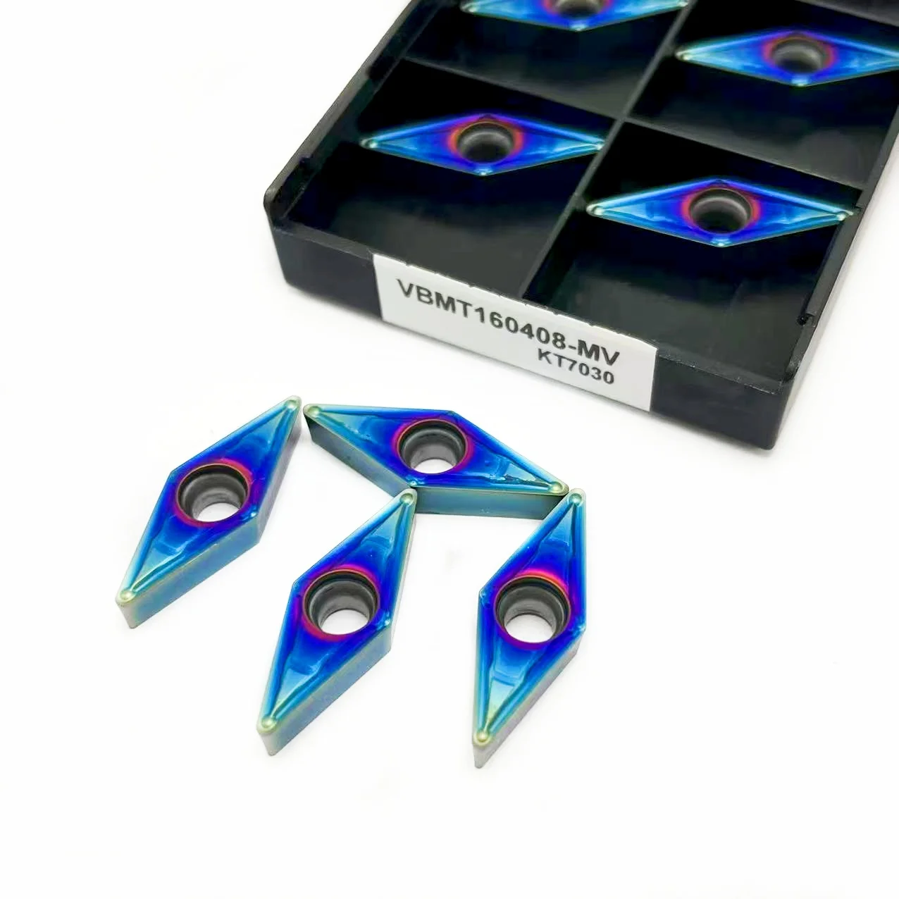 CNC 터닝 인서트 VBMT110304-MV VBMT110308-MV VBMT160404-MV VBMT60408-MV 나노 블루 고경도 스테인리스강 및 퀀칭 처리