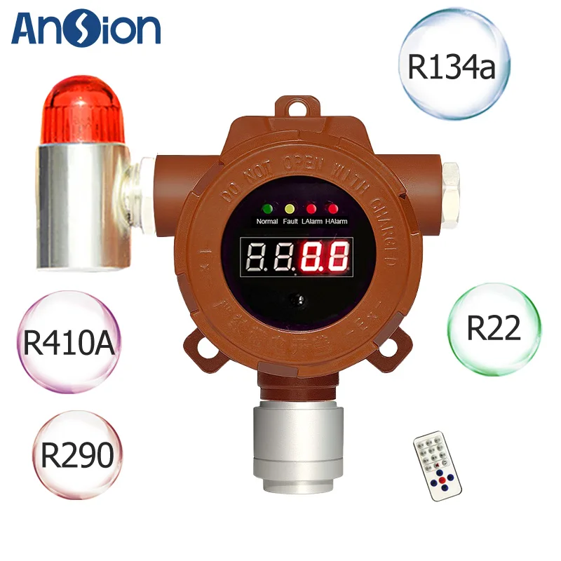 Fixed Refrigerant Gas Leak Detector Freon Leak Alarm R134A R22 R410A R290 Halogen Detector 4-20mA Output HVAC Project