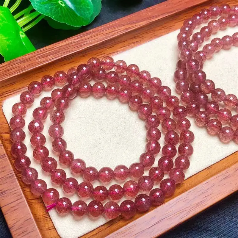 

Natural Strawberry Quartz Multi-loop Bracelet Round Beads Birthday Present Beauty Fashion Gemstone Color Charm Jewelry 1PCS 6mm
