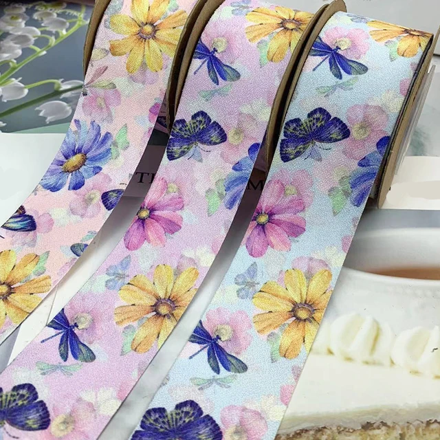 5yards Double Face Heat Transfer Flowers Printed Ribbon for DIY Hair  Accessories Sewing Flower Gift Package Decor Materials