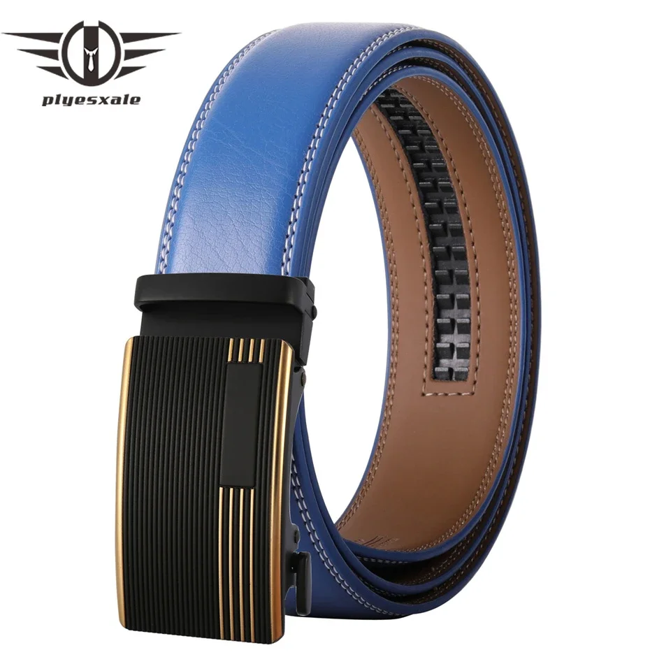 

Ремень из натуральной кожи G408 мужской, модный дизайнерский пояс с автоматической пряжкой, роскошный синий Повседневный формальный