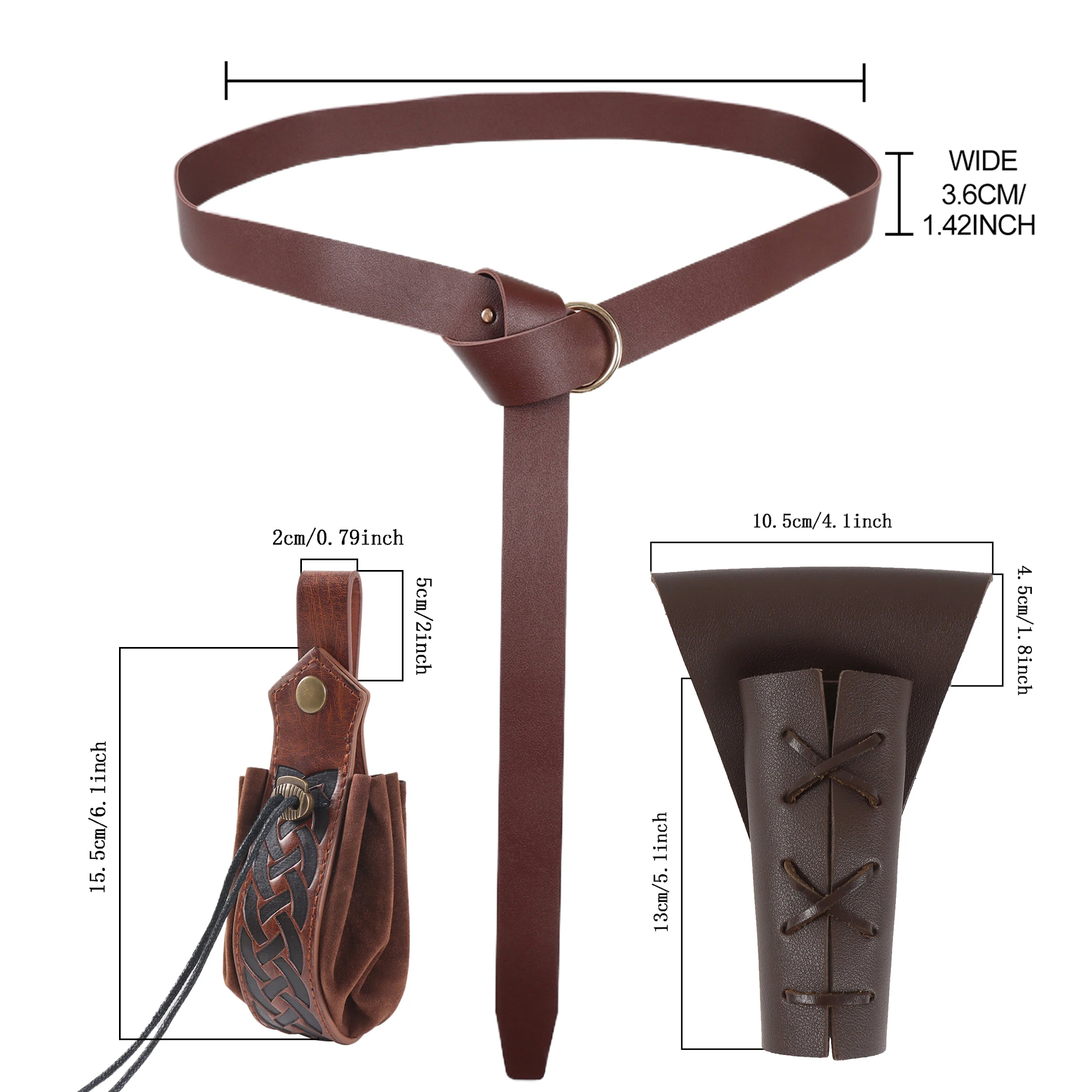 5PCS Halloween Costume Accessories Set Medieval Renaissance Knight Belt Viking Vintage Sac Cosplay Props Leather Waist Belt Set