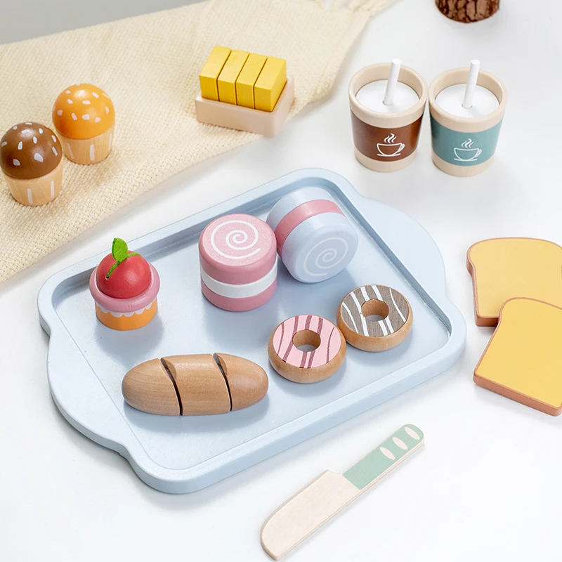DIY Wooden Breakfast Set Toy Pretend Play Cutting Food Learning Role Play Game Educational Toys Gifts For Girls Kids