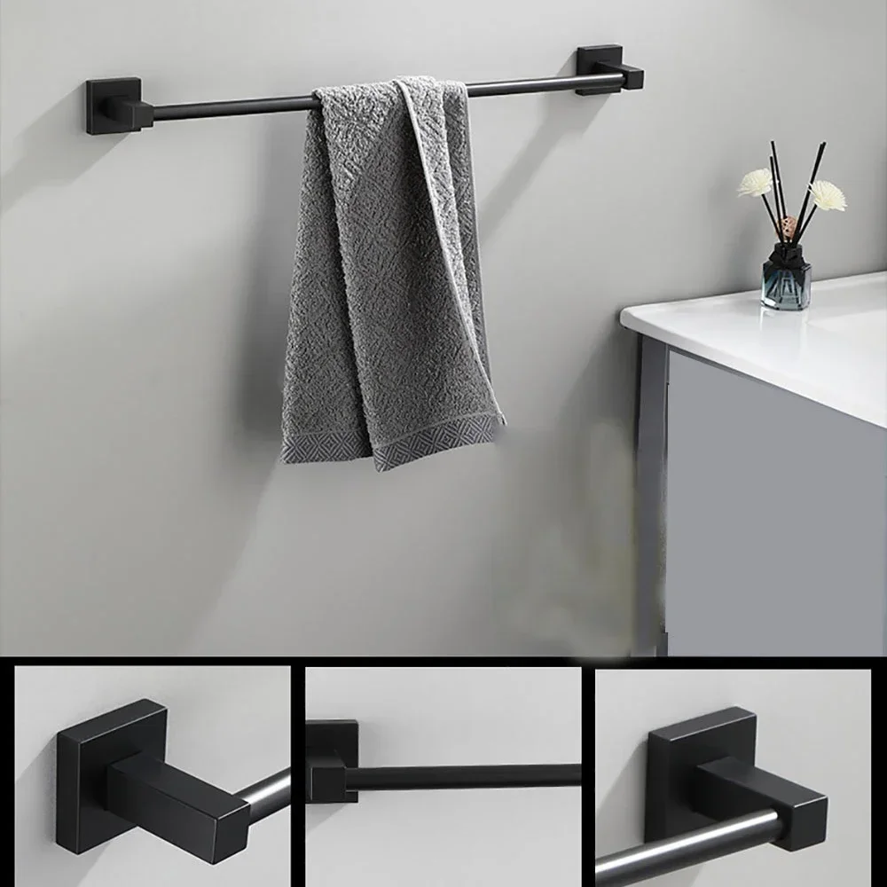 Towel Bars Hanger Black Aluminum Bath Rod Wall Hanging 40-60cm 1-2 Poles Rack Shower Clothes Holder Storage Bathroom Accessories towel rack towel holder