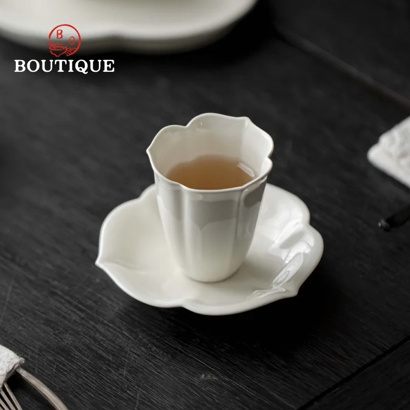 Grass Ash Handmade Petal Tea Cup Ceramic Cup For Tea Kung Fu Set Cups Home White Small Master Smelling Unusual