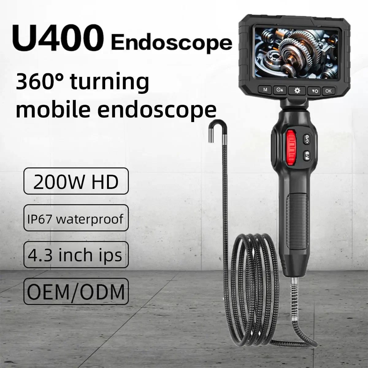 산업용 내시경 카메라 6mm HD1080P 4.3 인치 IPS 스크린 1080P 자동차 트럭 수리 IP67 방수 용 파이프 검사 카메라