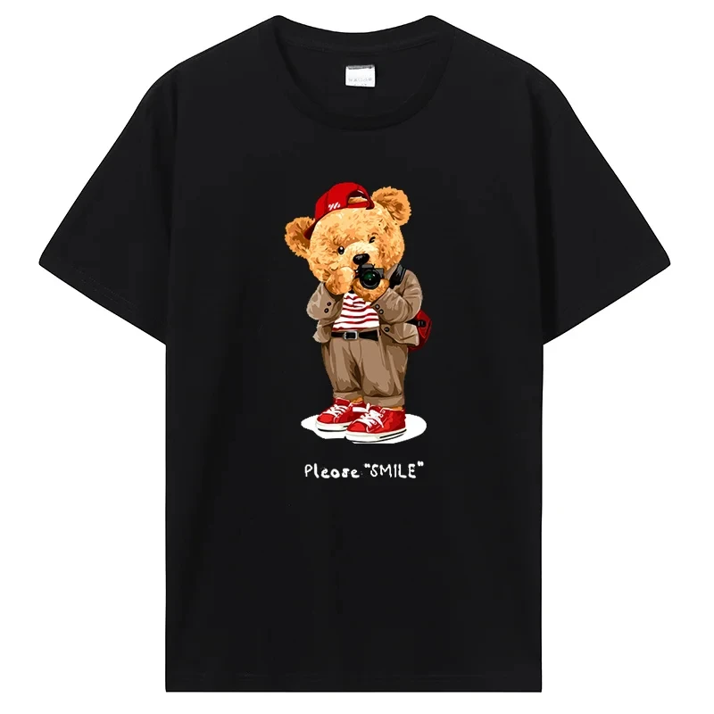 

Повседневная брендовая одежда, летняя Мужская хлопковая футболка, модные футболки в стиле хип-хоп, уличная одежда, футболка с принтом медведя Тедди и фото