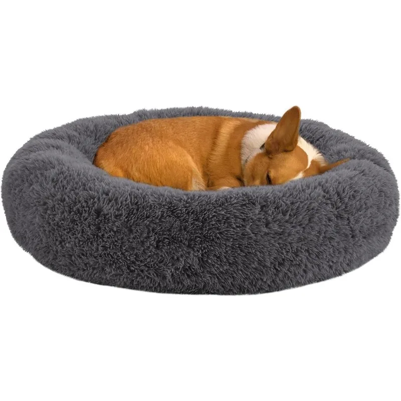 Dog Beds for Large Dogs, Calming Donut Dog Bed, Round Fluffy Beds, Plush Pet Bed for Dogs Up to 80Lbs, 34inch