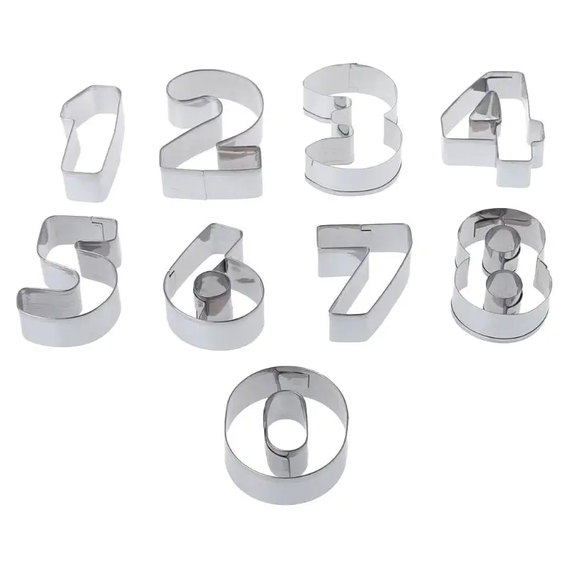 9 Pcs Stainless Steel Numbers Cookie Stencil Biscuit Cutter Tool Set Baking Mode