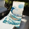 Beige Cartoon W-wave-e art Towel Large Quick-Drying Microfiber soft Beach Towel for Travel Fitness Sauna Bathing Camping 2