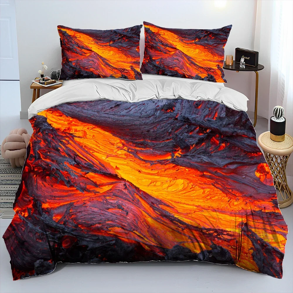 3D Volcano Lava Magma Comforter Bedding Set,Duvet Cover Bed Set Quilt Cover Pillowcase,King Queen Size Bedding Set Adult Child