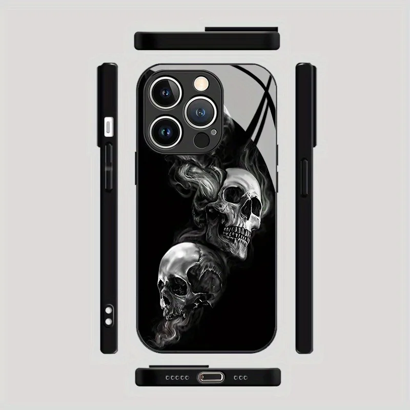Trendy Skull Pattern Glass Phone Case Cover