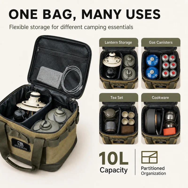 Hikeman 10L 캠핑 보관 가방 야외 조리기구 주최자 600D 옥스포드 천 냄비 가스 용기 차 세트 용 충격 방지 운반 케이스