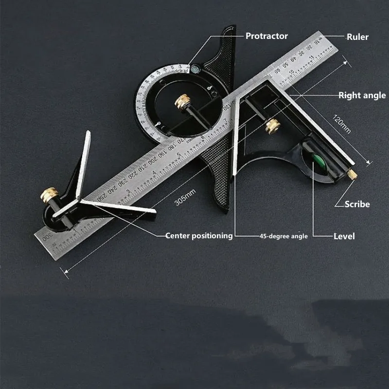 300mm Try Square Set Precise Stainless Steel Measuring Tool Combination Square Right Angle Workshop Carpenter Angle Level Ruler 4