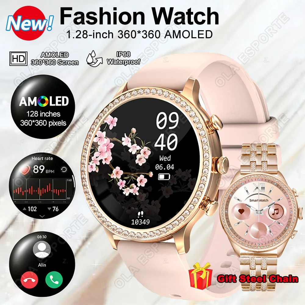 2026 Smart Watch Women AMOLED HD Screen Female Health Management Custome Watchfaces Bluetooth Calls Sports Heart Rate Monitoring 1
