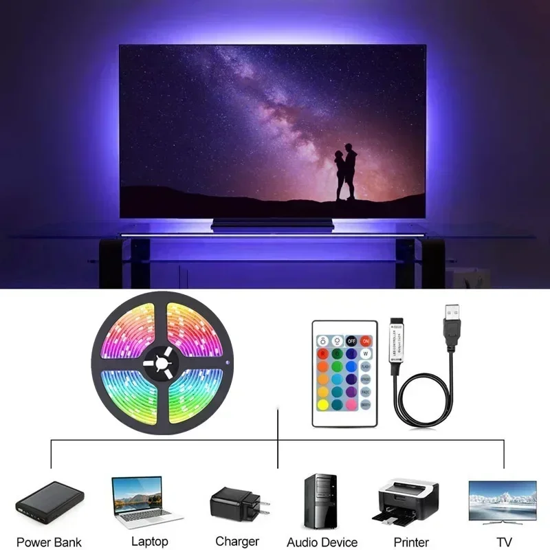 2835 LED Light Strip with 5V 3-key Wire Control Low-voltage USB Self-adhesive TV Background Atmosphere Light Strip RGB