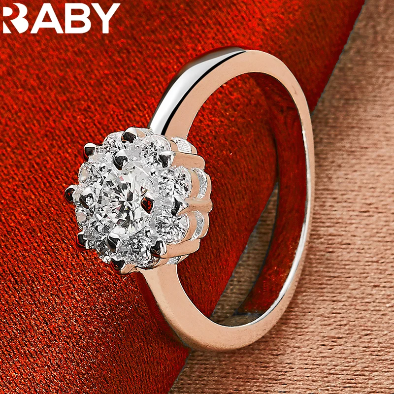 

URBABY 925 Sterling Silver Flower AAA Zircon Ring For Woman Charms Wedding Engagement Party Fashion Jewelry Gifts