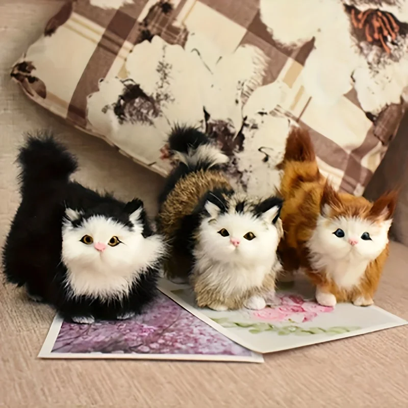 New Cute Simulation Kitten Animal Cat Decoration Gift Home Car Ornament Crafts Plush Figurine Miniature Christmas Party Model 5
