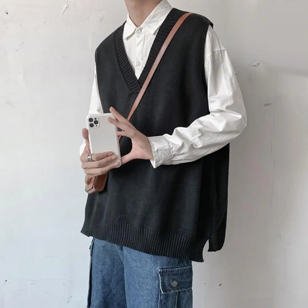

Trendy Men Autumn Sweater Pullover Preppy Style Winter Sweater Vest Anti-shrink Autumn Sweater Vest