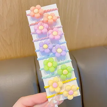 한국 패션 만화 귀여운 여러 가지 빛깔의 머리 장식, 신축성 있는 여아용 머리 끈, 10 피스 세트