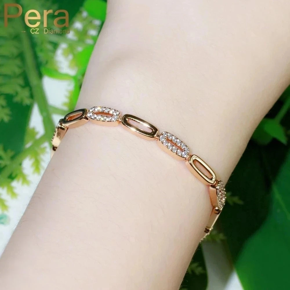Zircon Bracelets 585 Rose Gold Color CZ Zircon Round Shape Connected Tennis Bracelets for Women Pera Noble Fashion Brand Jewlery Accessories B189