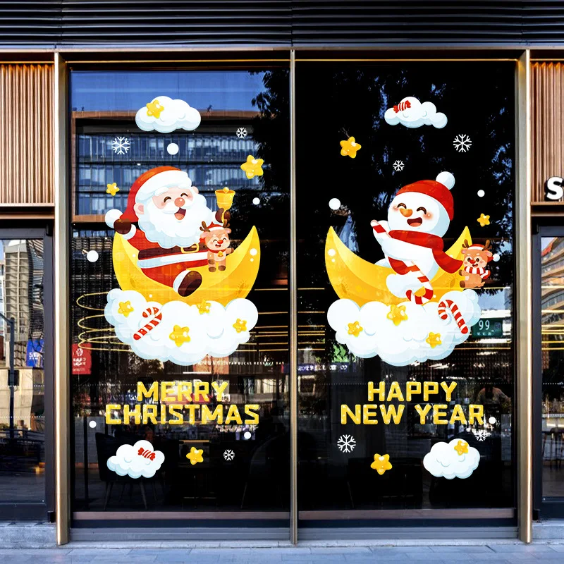

XL6118# Merry Christmas Happy New Year Stickers Wall Stickers Shopping Mall Window Glass Waterproof Removable Stickers