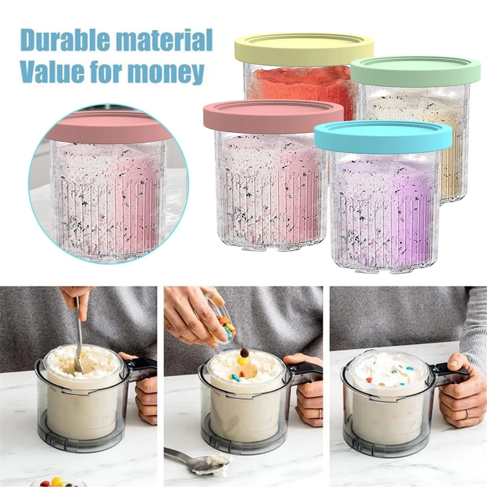24OZ Containers Replacement for Ninja Creami Deluxe pints 4 Pack, Compatible with NC500 Series 11-in-1 Ice Cream Makers, Extra Delux Pint Containers, XL Family Size Cups,Dishwasher Safe, Leak Proof