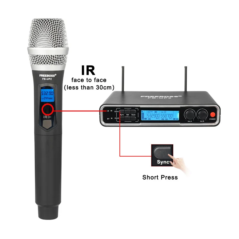 Freeboss Bluetooth Wireless Microphone Rechargeable UHF Dual Ways Transmitter Dynamic Mic for Home Karaoke System Party FB-UP2